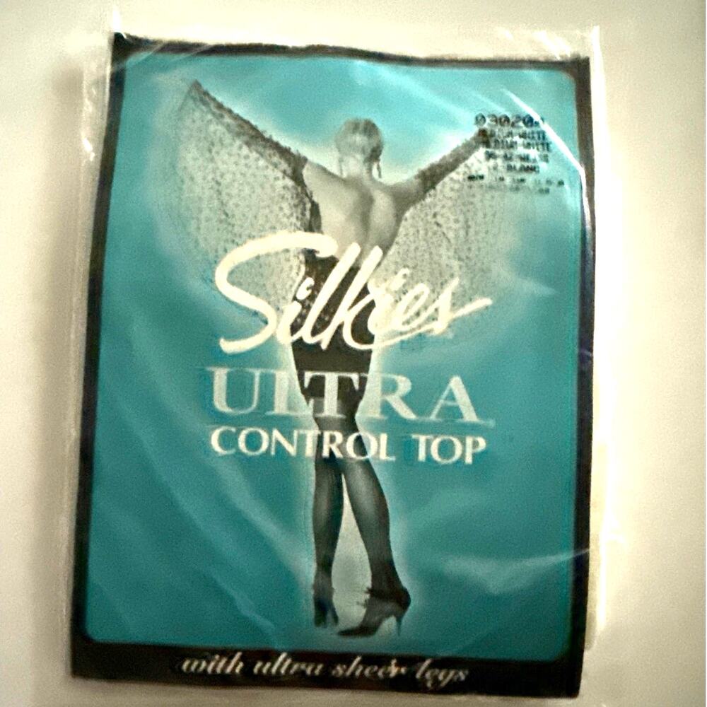 Vintage Silkies Ultra Control Top Pantyhose | Medium | White | Ultra Sheer Legs